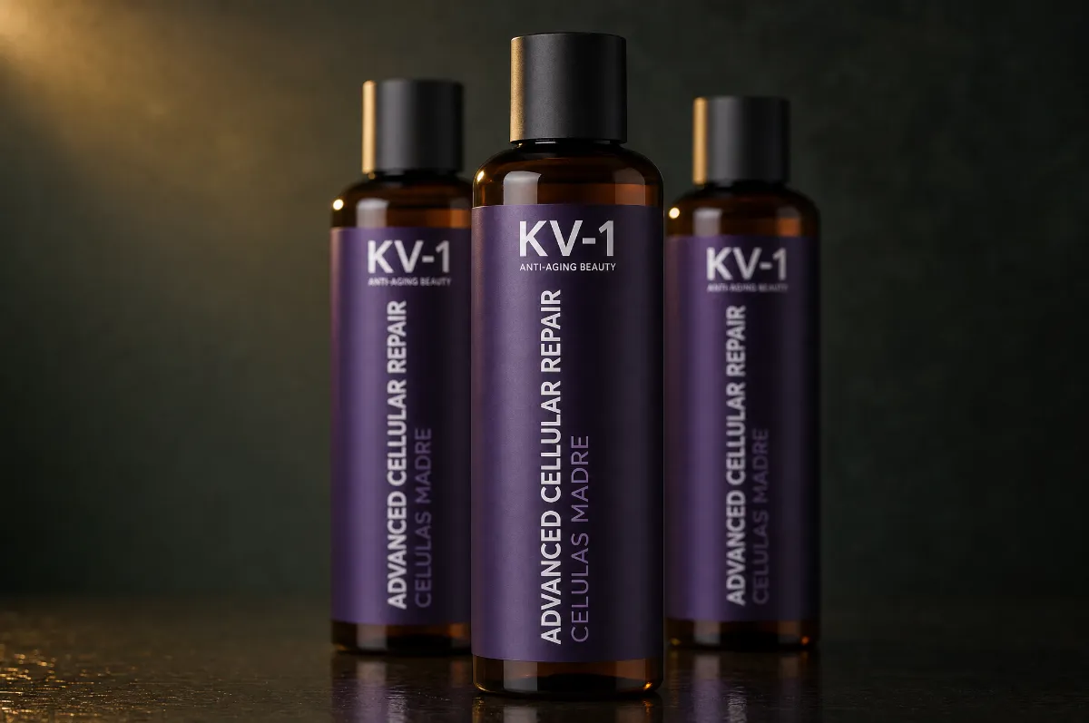 Флаконы KV-1 Advanced Cellular Repair на тёмном фоне