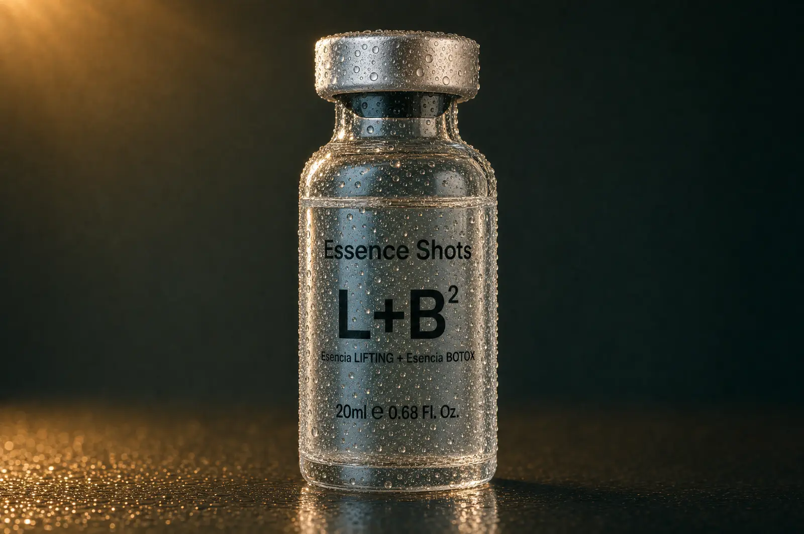 Ампула KV-1 Essence Shots L+B² крупным планом, капли конденсата на стекле