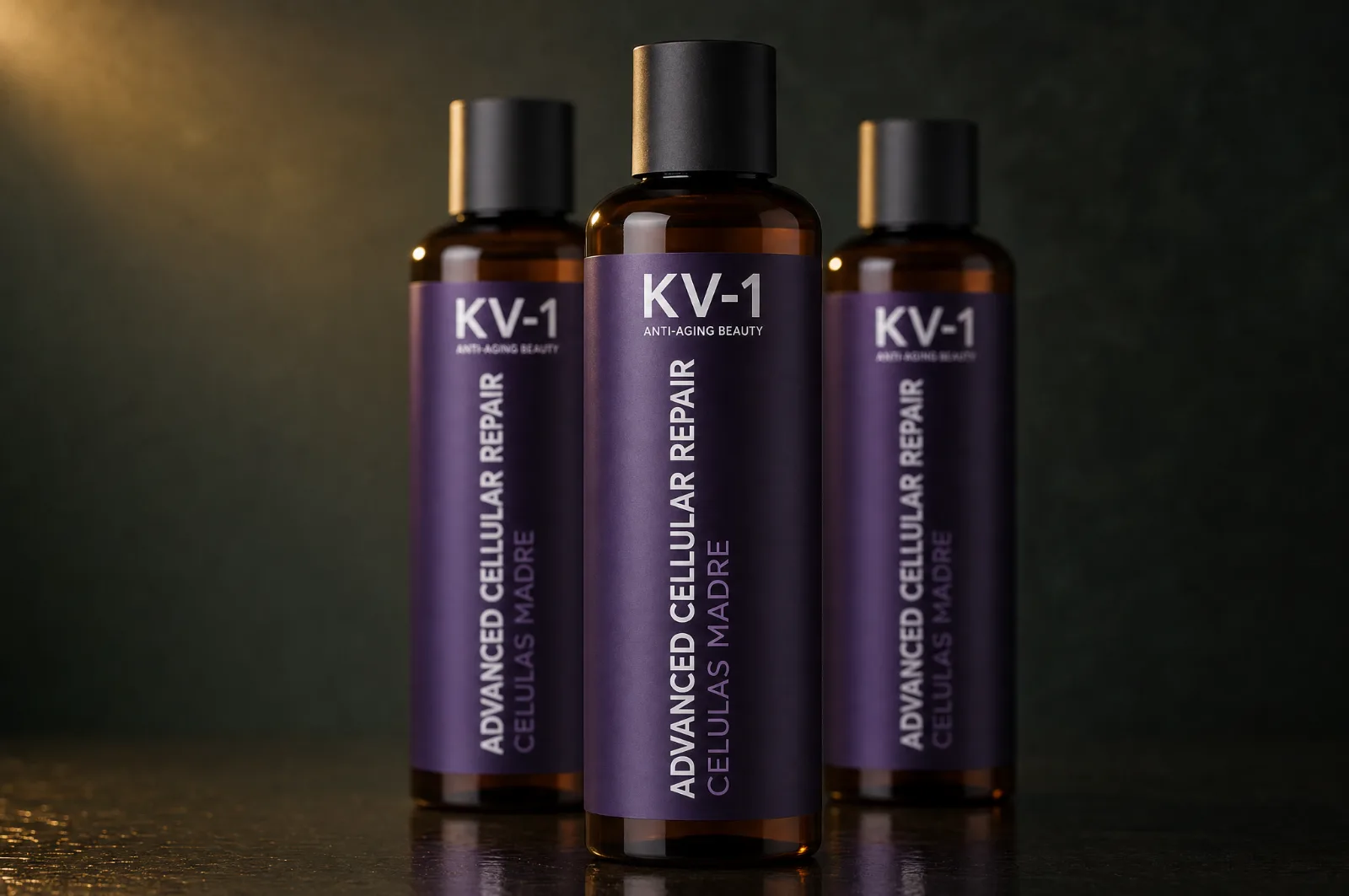 Флаконы линейки KV-1 Advanced Cellular Repair Células Madre на тёмном фоне